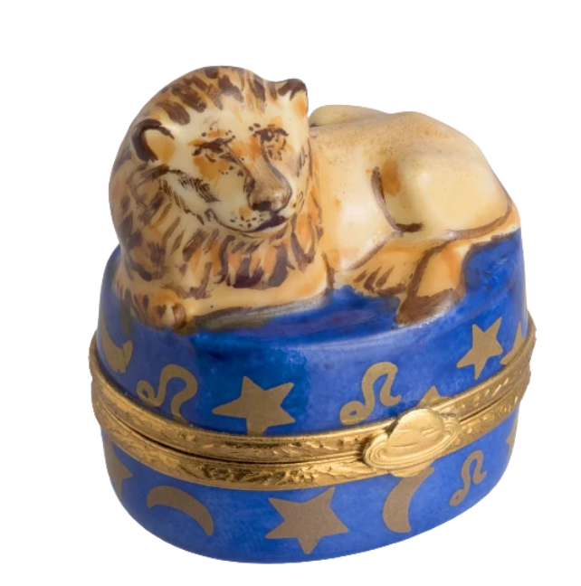 Leo zodiac lion hand-painted Limoges porcelain box by Artoria
