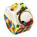 Bubble gum candy jar Limoges box, round window view showing colorful gumballs