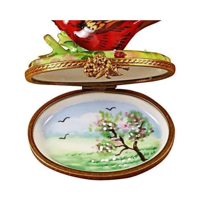 Every brushstroke by hand on the Cardinal Spring Limoges box from France