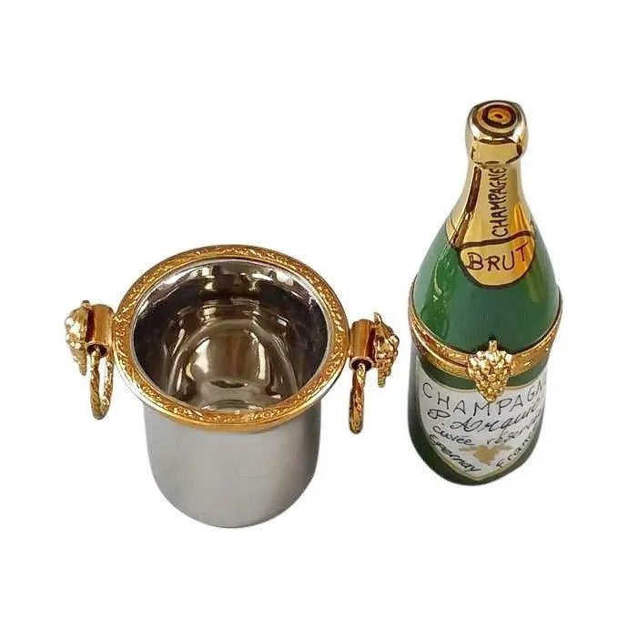 The painter's artistry shows on this Champagne Bottle Silver Bucket Limoges box