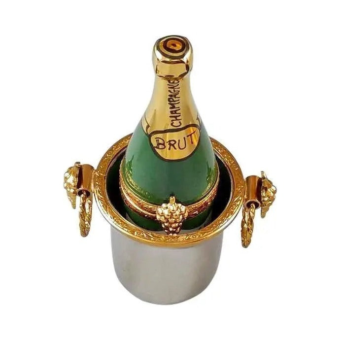 Authentic Rochard Champagne Bottle Silver Bucket Limoges box, hand-painted in France, from Limoges Boutique