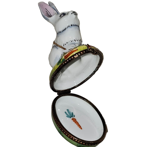 Charming White Rabbit Collectible Porcelain Limoges rabbit mice French Trinket Box