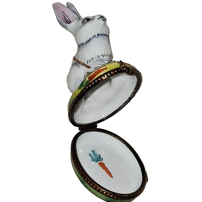 Charming White Rabbit Collectible Porcelain Limoges rabbit mice French Trinket Box