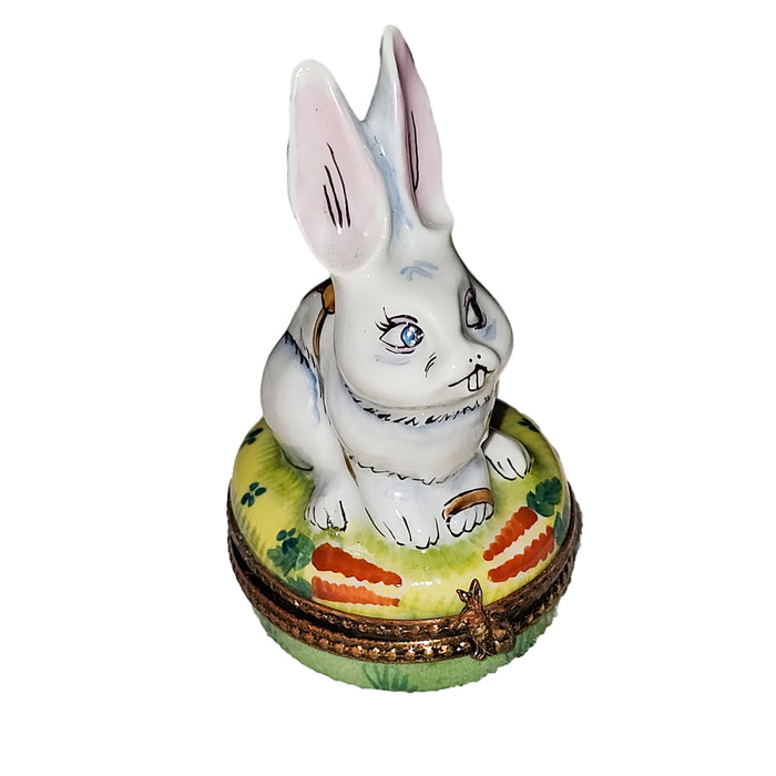 Charming White Rabbit Collectible Porcelain Limoges rabbit mice French Trinket Box