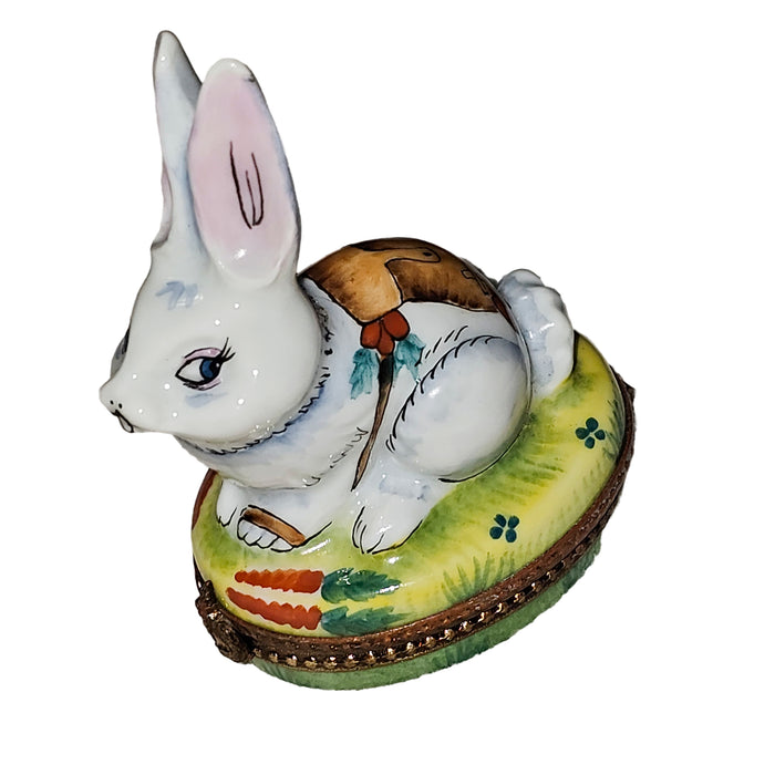 Charming White Rabbit Collectible Porcelain Limoges rabbit mice French Trinket Box
