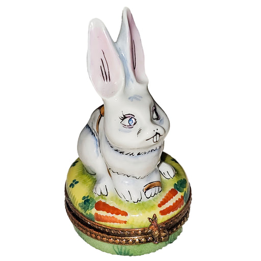 Charming White Rabbit Collectible Porcelain Limoges rabbit mice French Trinket Box