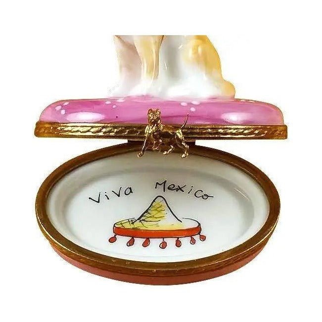 Underside of the Chihuahua on Pink Base Limoges box with the maker's marks collectors look for