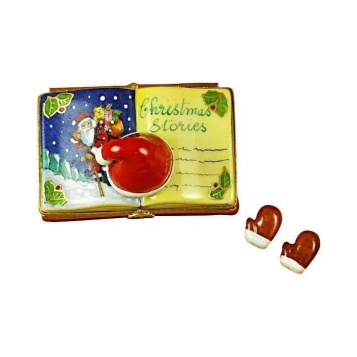 Painted details on the Christmas Stories Book with Santa Gloves Limoges box, French art in miniature