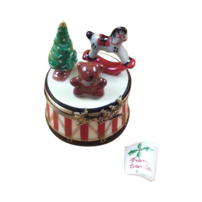 Limoges Boutique presents the Rochard Christmas Drum with Toys, Removable Letter Santa