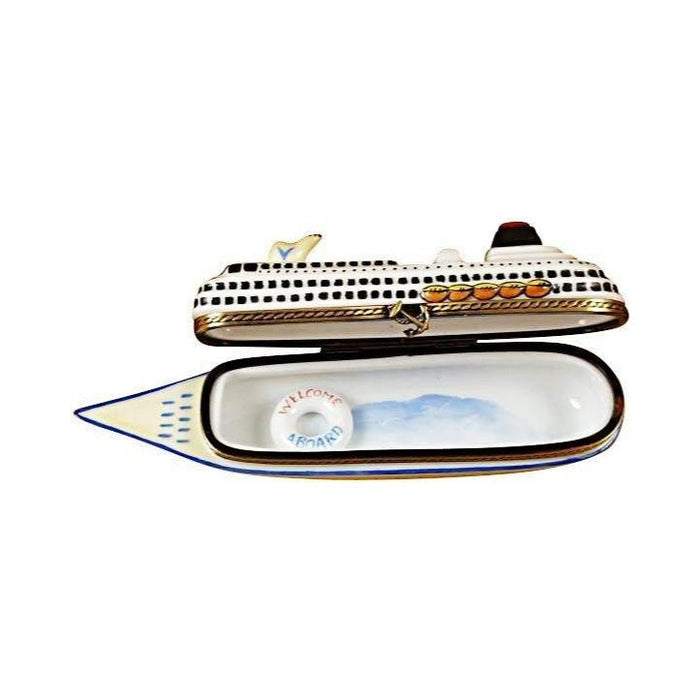 Painted details on the Cruise Ship with Life Buoy Limoges box, French art in miniature