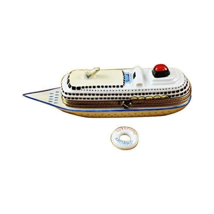 Authentic Rochard Cruise Ship with Life Buoy Limoges box, hand-painted in France, from Limoges Boutique