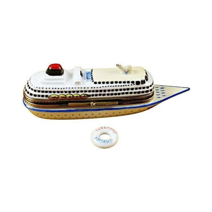 Artisan-painted Cruise Ship with Life Buoy Limoges box from France, a cherished collectible