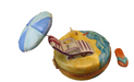 Beach lounge chair with umbrella and flip-flop, hand-painted Limoges porcelain box by Artoria, open view