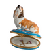 Basset Hound with first-aid kit, hand-painted Limoges porcelain box by Artoria, open view