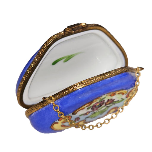 Deep Blue Floral Elegance for Collectors Porcelain Limoges purse French Trinket Box