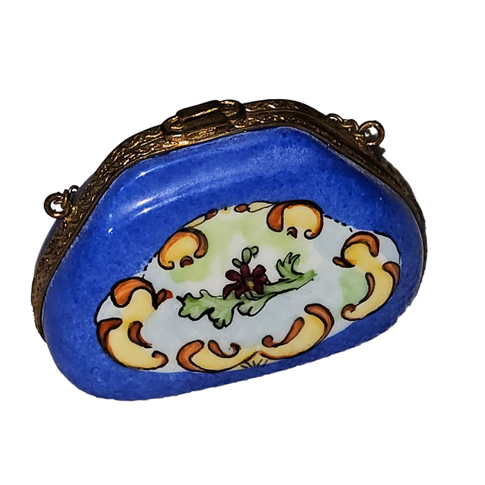 Deep Blue Floral Elegance for Collectors Porcelain Limoges purse French Trinket Box