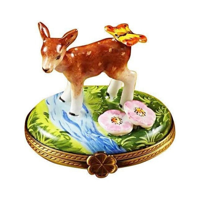 Deer Butterfly Flowers by Rochard, an authentic French Limoges box from Limoges Boutique
