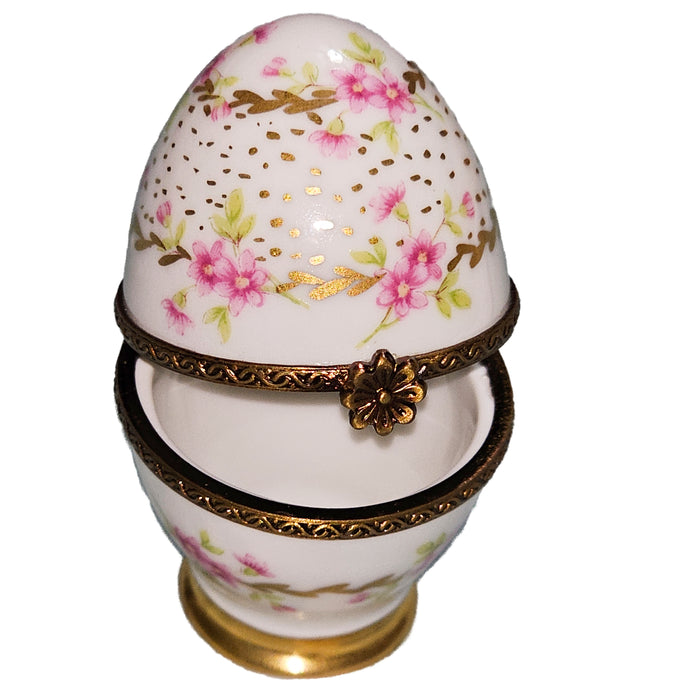 Delicate Pink Floral Egg Box for Home Decor Porcelain Limoges egg French Trinket Box
