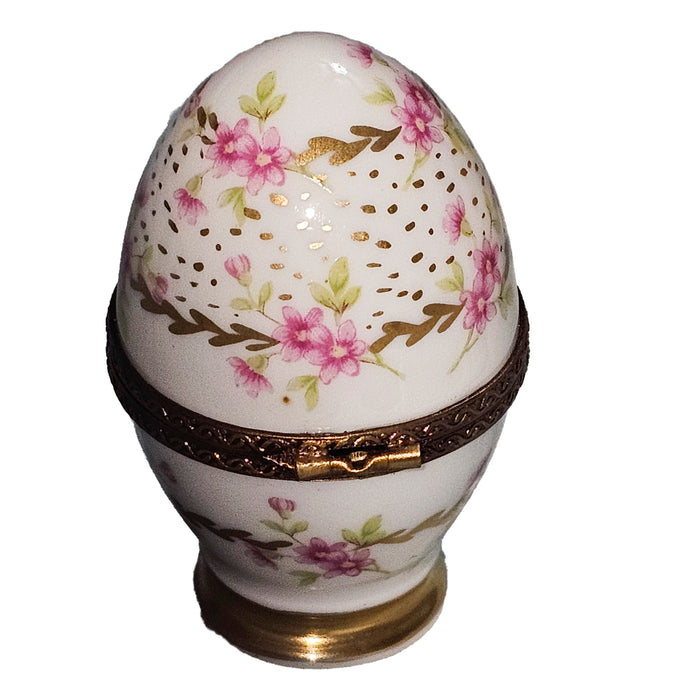 Delicate Pink Floral Egg Box for Home Decor Porcelain Limoges egg French Trinket Box