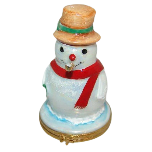 Snowman w Gold Pipe Limoges Boxes Limoges Box Figurine - Limoges Box Boutique