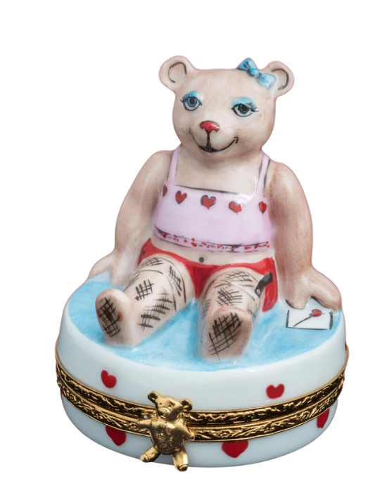 Teddy Girl Bear Love hand-painted Limoges porcelain box by Artoria