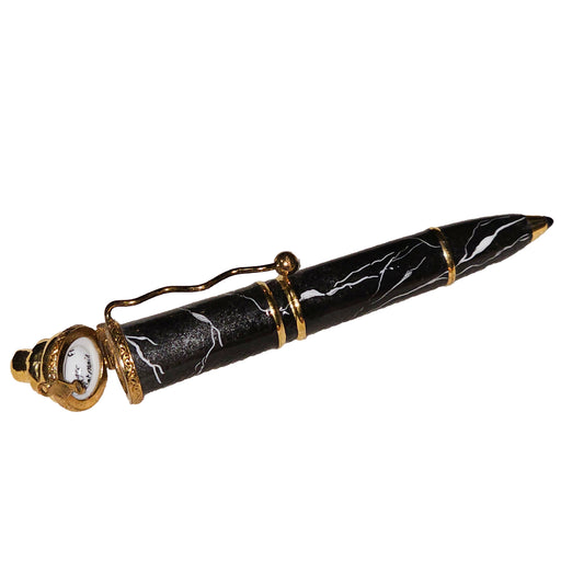 Elegant Black Marble Pen for Professionals Porcelain Limoges professional French Trinket Box
