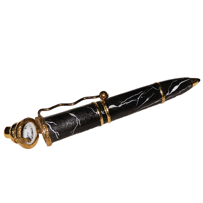 Elegant Black Marble Pen for Professionals Porcelain Limoges professional French Trinket Box