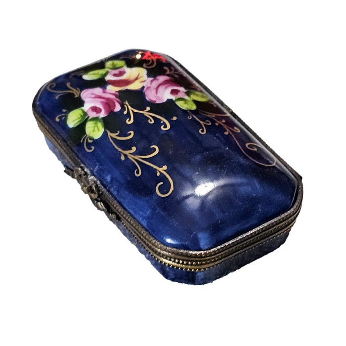 Elegant Blue Rose Box for Home Decor Porcelain Limoges Square French Trinket Box