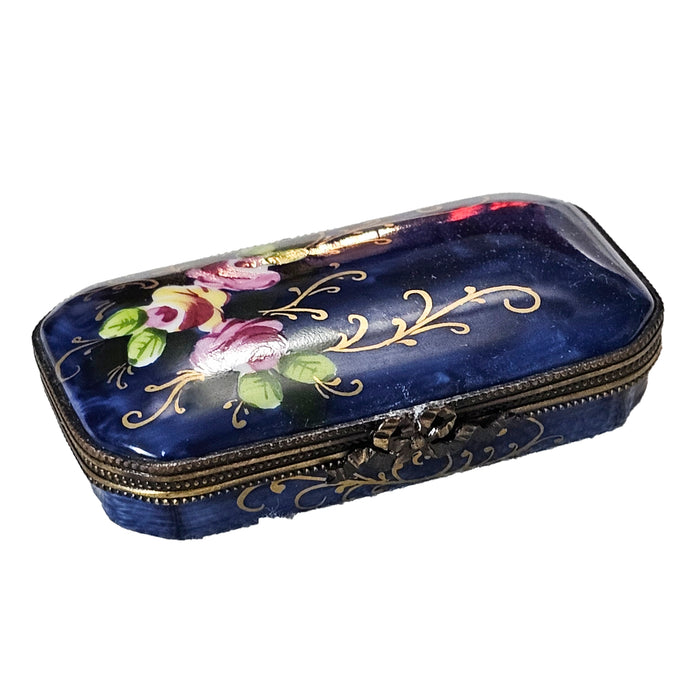 Elegant Blue Rose Box for Home Decor Porcelain Limoges Square French Trinket Box