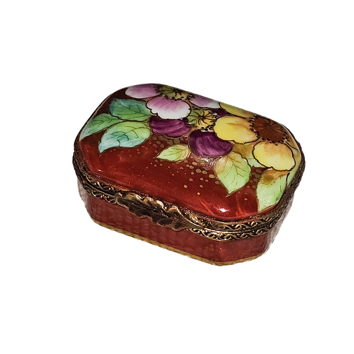 Elegant Red Floral Box for Home Decor Porcelain Limoges Square French Trinket Box
