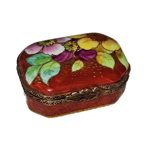 Elegant Red Floral Box for Home Decor Porcelain Limoges Square French Trinket Box