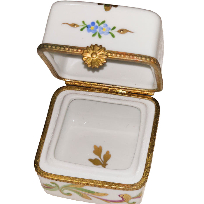Floral Elegance Limoges Box for Gift Giving Porcelain Limoges Square French Trinket Box