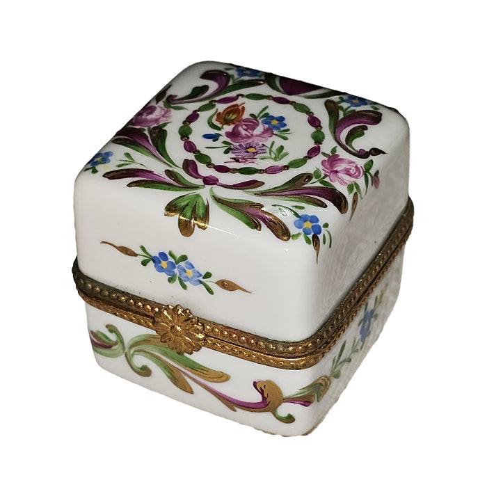 Floral Elegance Limoges Box for Gift Giving Porcelain Limoges Square French Trinket Box