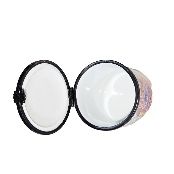 Flower Decorated Limoges Box for Home Elegance Porcelain Limoges Round French Trinket Box