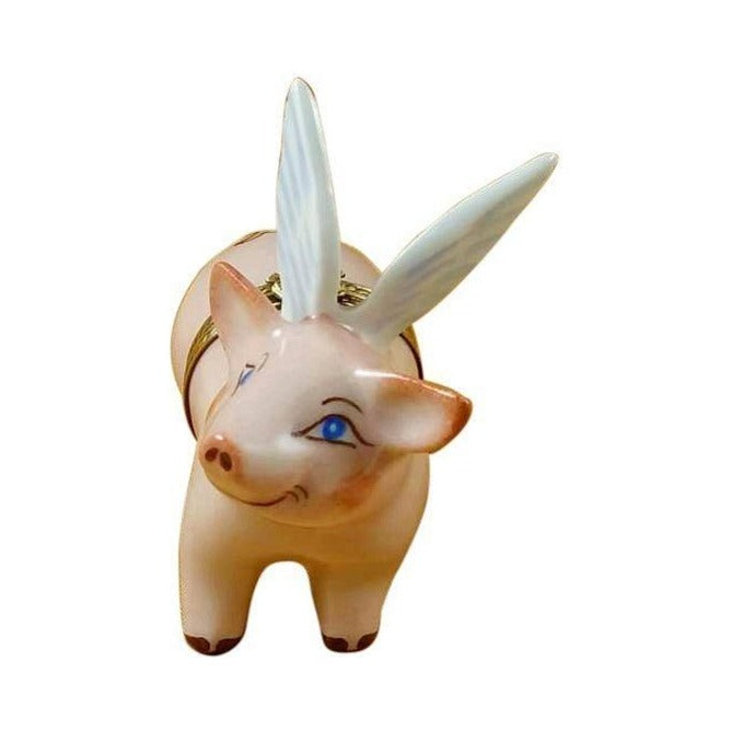 Treasured French collectible: Flying Pig for Whimsical Limoges box, painted by hand