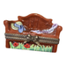 Garden bench with straw hat and scarf, hand-painted Limoges porcelain box with poppies and bow clasp