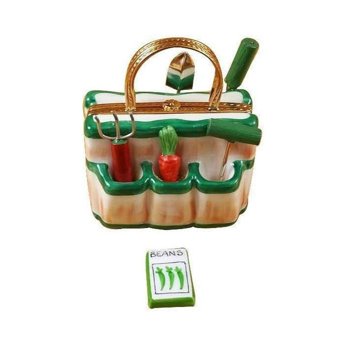 Genuine Rochard Gardening Bag with Tools Limoges box painted by hand in France, from Limoges Boutique