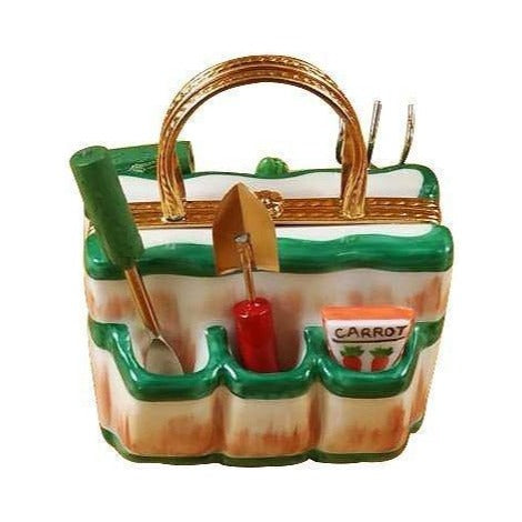 Collectible Gardening Bag with Tools Limoges box with artisan brushwork