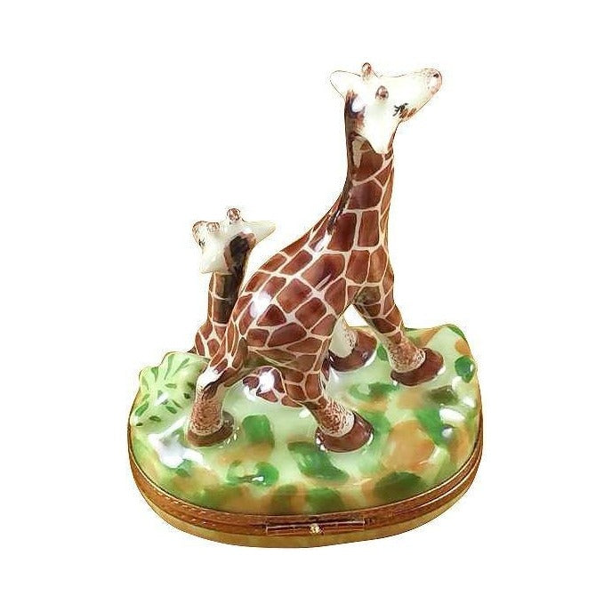 Collectible Giraffe with Baby Limoges box with artisan brushwork
