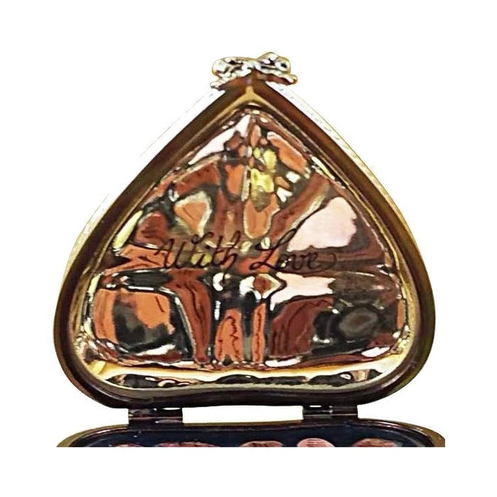 Gold Heart with Pink Bow Chocolates Love Limoges box, an heirloom-quality piece for collectors