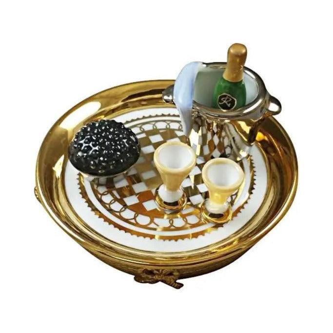 Gold Tray Caviar Champagne Bucket by Rochard, an authentic French Limoges box for Christmas from Limoges Boutique