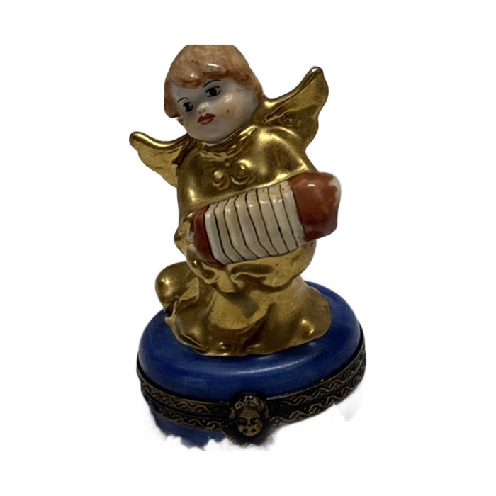 Gold angel with accordion Limoges box