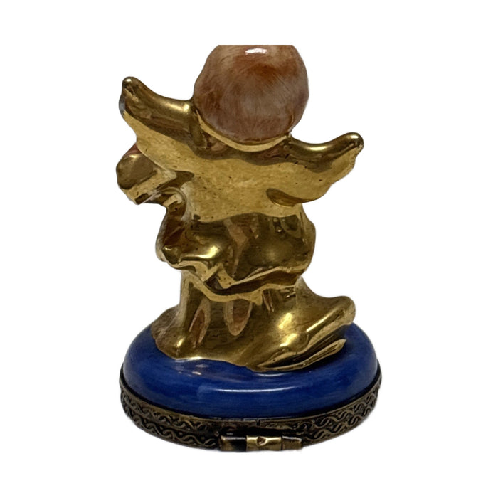 Gold angel with accordion Limoges box