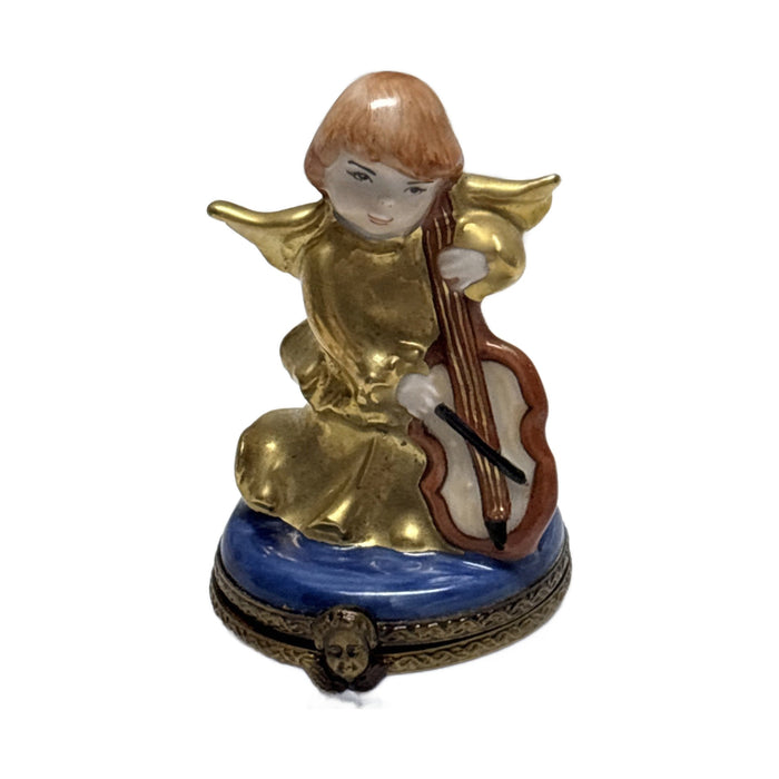 Gold angel with cello Limoges box