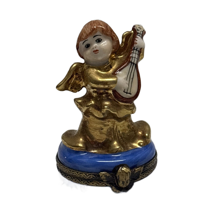 Gold angel with mandolin Limoges box