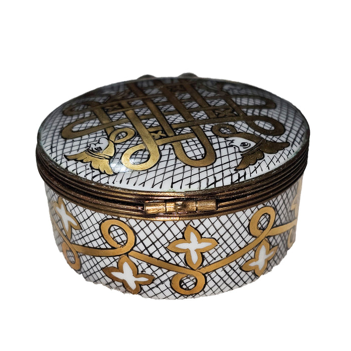Golden Elegance Limoges Box for Timeless Gifting Porcelain Limoges Round French Trinket Box