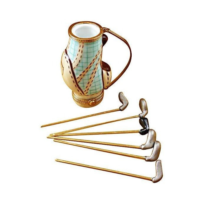Fine French craftsmanship on the Golf Bag with Six Removable Clubs Limoges box, painted by hand
