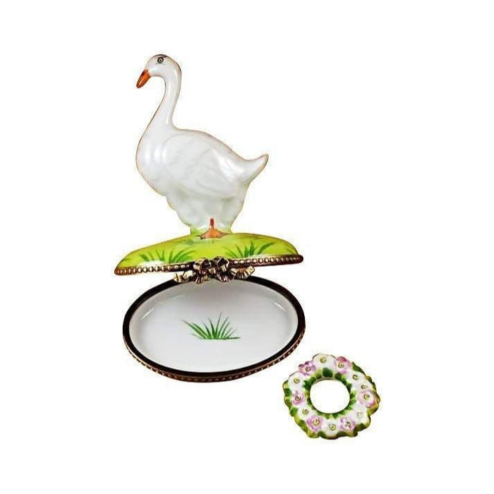 Treasured French collectible: Goose Spring Christmas Wreaths Holiday Limoges box, painted by hand