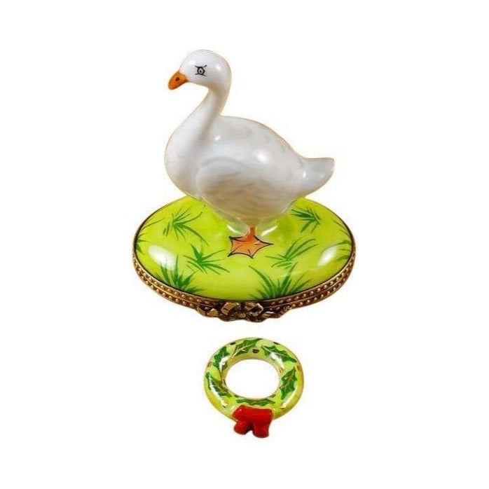 Collectible Goose Spring Christmas Wreaths Holiday Limoges box with artisan brushwork