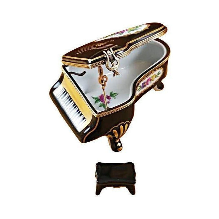 Every brushstroke by hand on the Grand Piano Floral with Bench Limoges box from France